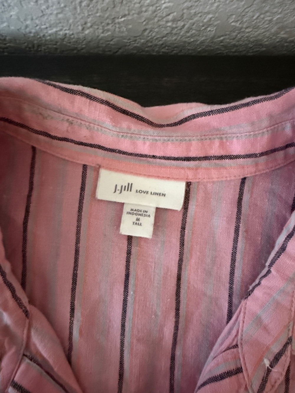 J. Jill Pink Striped Tiered Linen Button Down Shirt Dress Size Medium Tall - Picture 5 of 8